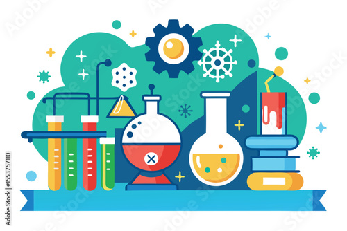 Laboratory equipment banner concept showcasing vibrant chemistry tools and scientific symbols for an engaging educational experience in a science setting