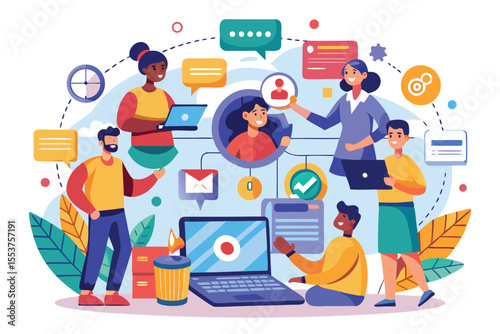 Team collaborates in a vibrant digital workspace during a brainstorming session