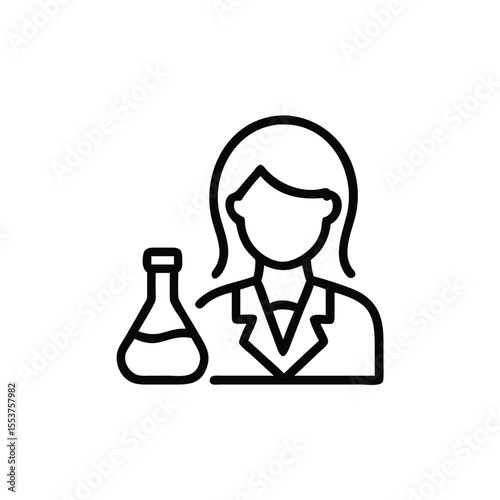 Line art of a woman in a lab coat with a flask on a background female