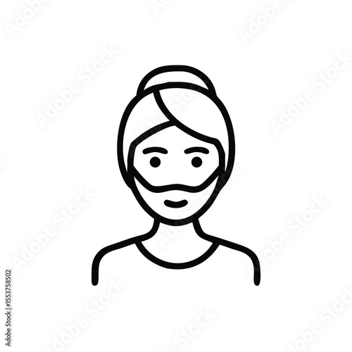 Line art of a person with a beard and hair bun on a background face