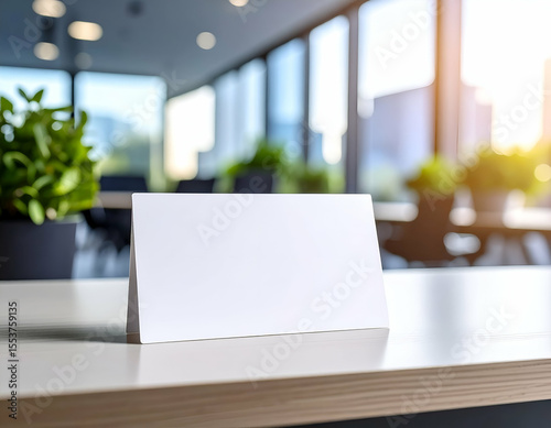 Blank White Card Mockup on Modern Office Table