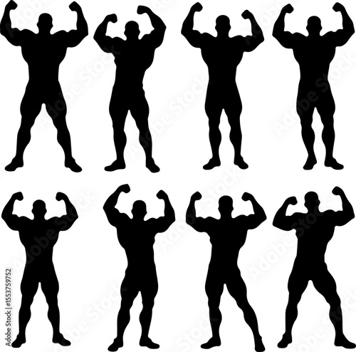 Bodybuilder Posing Silhouettes Set vector bundle