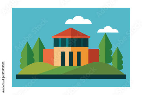Modern House Design Architectural Illustration of a Contemporary Home in a Peaceful Landscape