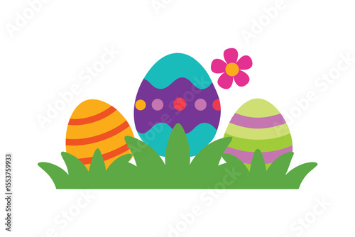 Colorful Easter Eggs in Grass A Springtime Celebration Illustration
