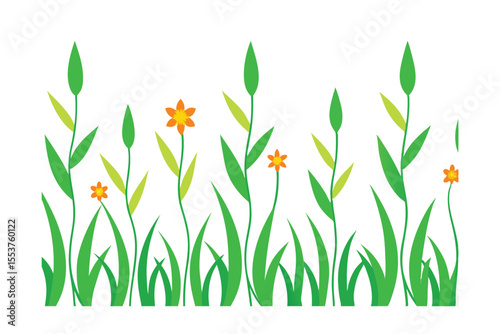 Vibrant Spring Meadow Illustrated Floral Border Design