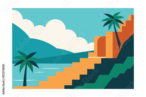 Coastal Paradise Steps to a Tropical Getaway Illustration