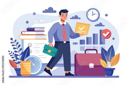 Employee on probation period shows determination and readiness while navigating office challenges during a professional development phase in a vibrant workspace