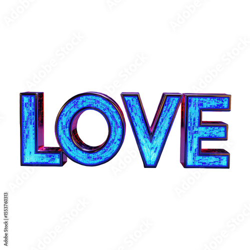 Vibrant Blue Neon Love Sign Illuminated in Bold 3D Letters for Romantic or Valentine’s Day Designs