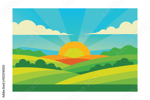 Sunrise over Rolling Hills A Serene Landscape Illustration
