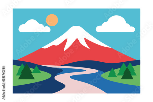 Majestic Mount Fuji A Vibrant Illustration of Iconic Japanese Landscape