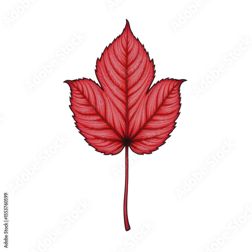 Vibrant Red Leaf with Intricate Veins and Detailed Texture on Black Background
