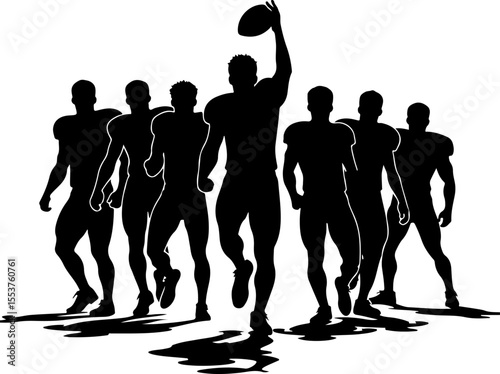 American Football Players Catching Ball Silhouette vector bundle