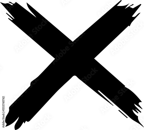 Grunge-style black X mark, a bold symbol for cancellation, denial, or striking out visual elements
