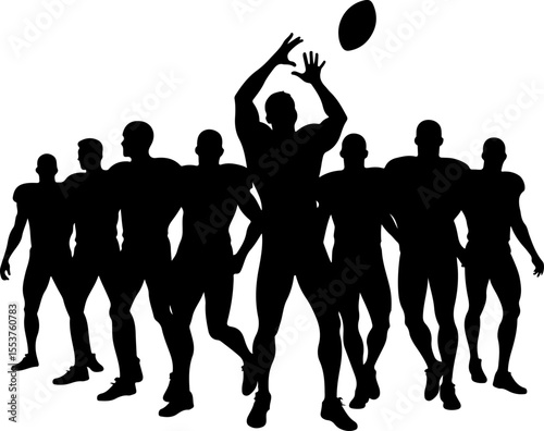 American Football Players Catching Ball Silhouette vector bundle