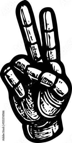 Black-and-white hand sketch showing peace sign gesture, representing hope, unity, and non-verbal communication