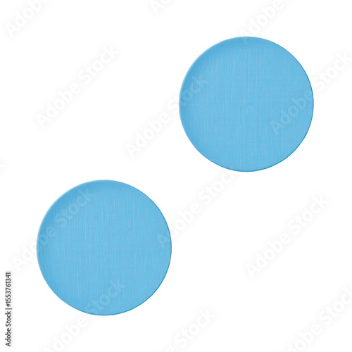 Two round blue buttons with a textured surface on a clean white background suitable for web design and graphics