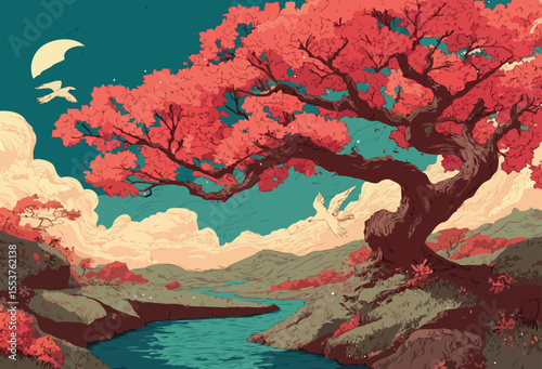 cherry blossom tree vector art