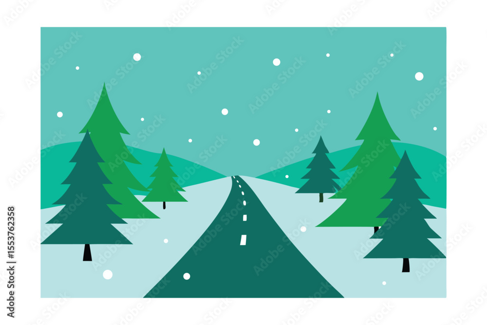 Fototapeta premium Winter Wonderland Road Trip Snowy Scenic Drive through Evergreen Forest