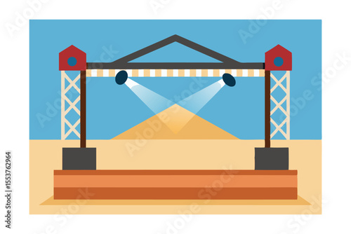 Desert Stage Outdoor Concert Setup, Music Festival Design Illustration