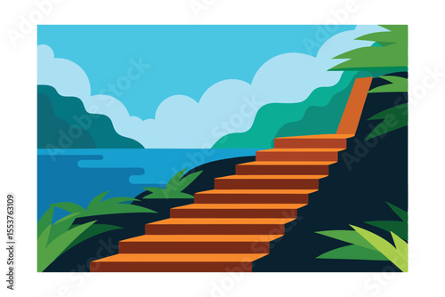 Oceanside Wooden Steps Leading to Tropical Paradise A Journey of Tranquility