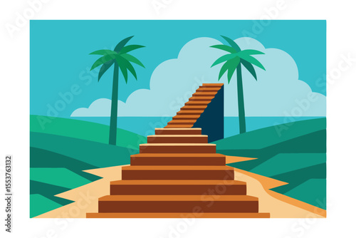 Tropical Paradise Stairway to Success Achieving Goals in a Relaxing Setting