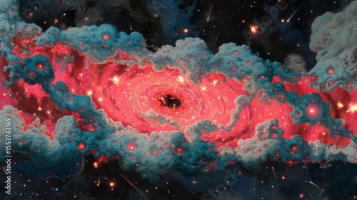 Stunning and Colorful Cosmic Nebula with Vibrant Swirls and Stars in Deep Space, Capturing the Beauty of Outer Space and Celestial Phenomena