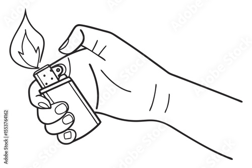 Ignited Lighter in Hand Drawing