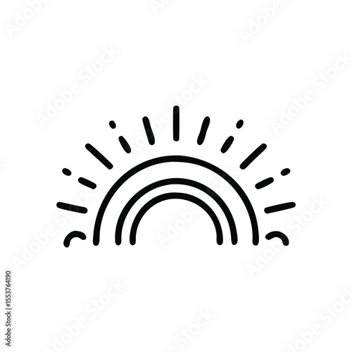 And sunburst with three arched lines and radiating lines on background rays