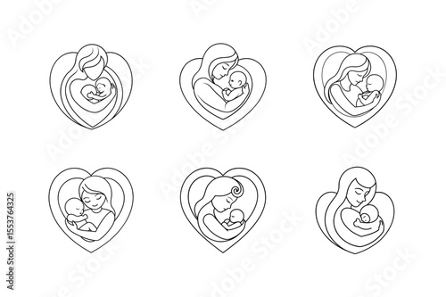 mother and baby stylized vector symbol mom hugs vector art