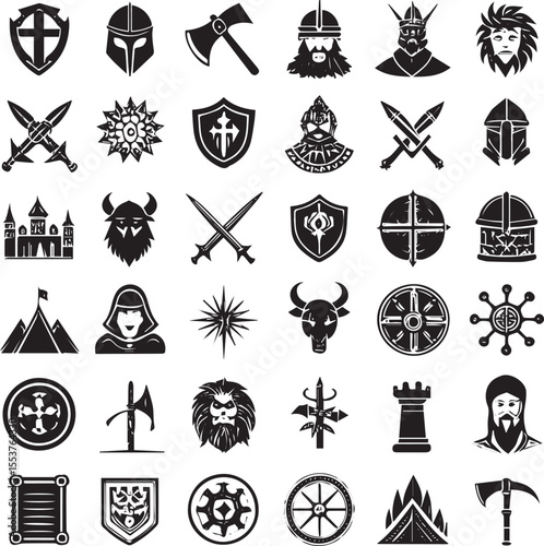 Black and white vector shield icons set with holiday and travel symbols