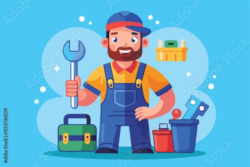 Vector illustration set showcasing professional plumber workers engaged in various plumbing tasks, highlighting tools and teamwork in a vibrant setting