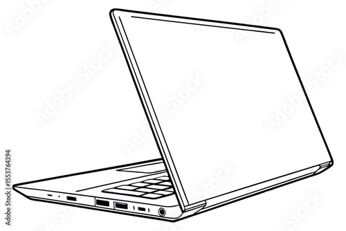 Portable Computer Drawing on White Background