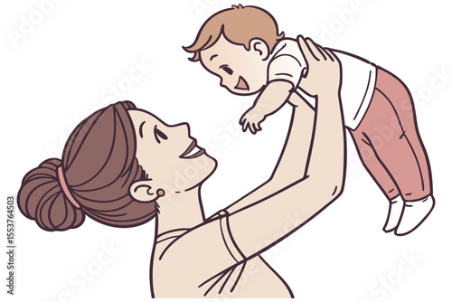 Mother Holding Baby Illustration on White Background