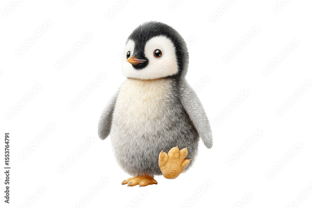 Naklejka premium PNG Adorable baby penguin with fluffy feathers and playful pose