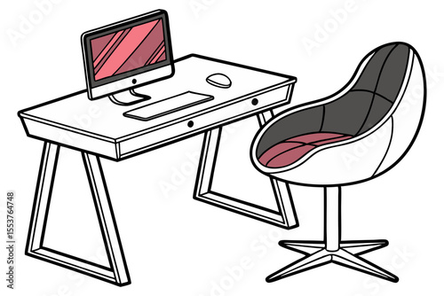Home Office Setup on White Background Art