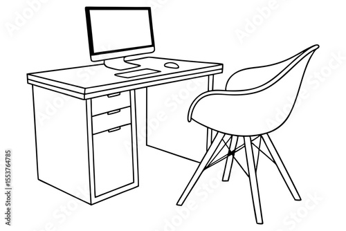 Modern Office Desk with Computer Vector