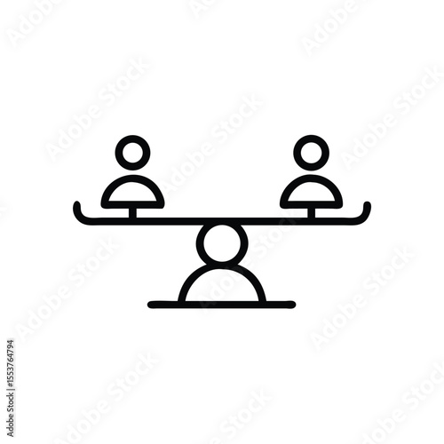 Line drawing of a seesaw with three stylized human figures representing balance and Inclusivity