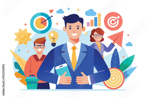 Effective leadership skills promote team success and growth strategies in a modern workspace with dynamic visuals