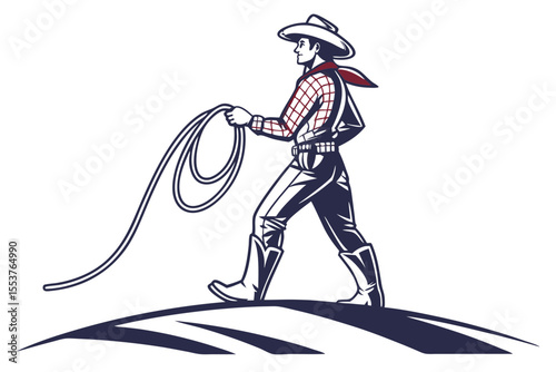 Cowboy with Lasso Clipart on White Background