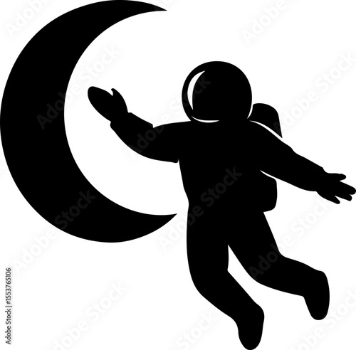 Astronaut floating beside a crescent moon, suggesting dreamy exploration beyond Earth