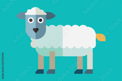 Colorful flat illustration of a sheep on a bright background, showcasing playful design and geometric shapes that create a charming visual appeal for various uses in art and design projects