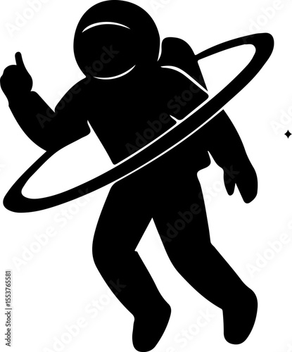 An astronaut encircled by planetary rings, evoking surreal planetary exploration