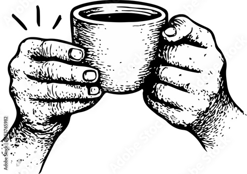 Both hands wrapped around a warm cup—intimate and comforting gesture in monochrome style