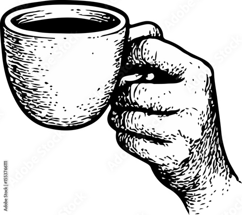 Single hand delicately gripping a cup, showcasing elegance and balance in line form