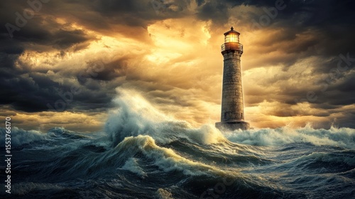 Lighthouse amidst stormy sea