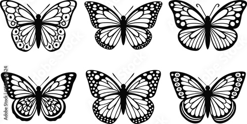 Butterfly silhouette collection, Outline simple minimal butterfly line tattoo icon logotype, Vector illustration