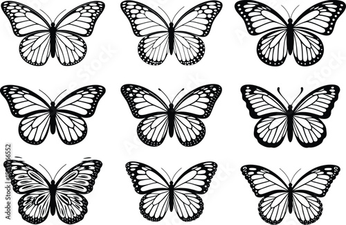 Butterfly silhouette collection, Outline simple minimal butterfly line tattoo icon logotype, Vector illustration