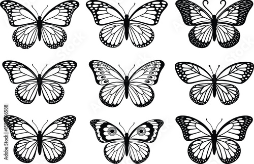 Butterfly silhouette collection, Outline simple minimal butterfly line tattoo icon logotype, Vector illustration
