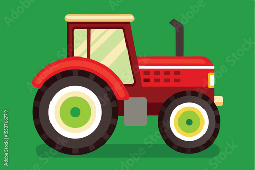 Bright red farm tractor showcased on a vibrant green background highlighting agricultural machinery and rural lifestyle