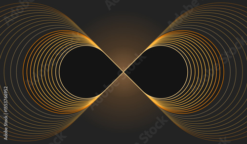 Golden abstract minimalist infinity endless concept, geometric outline fractals shapes using thin lines, curve, circle for wallpapers, banners, ads and covers, background or logo